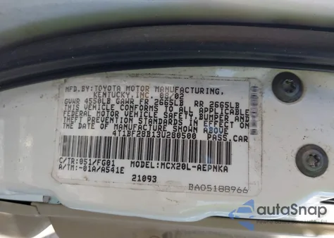 2003 Toyota Avalon Xl from USA, damaged, VIN 4T1BF28B13U280500